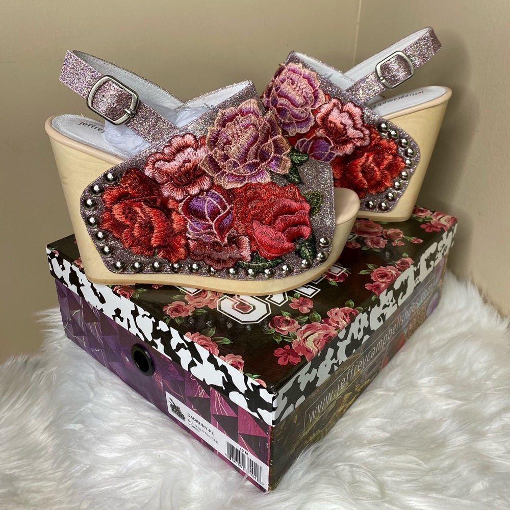 Jeffrey Campbell Cadbury Glitter Red Floral Sandal - Picture 2 of 11